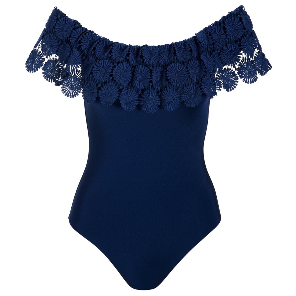 NWT Trina Turk Bardot Crochet Off-The-Shoulder One-Piece Swimsuit SZ 10